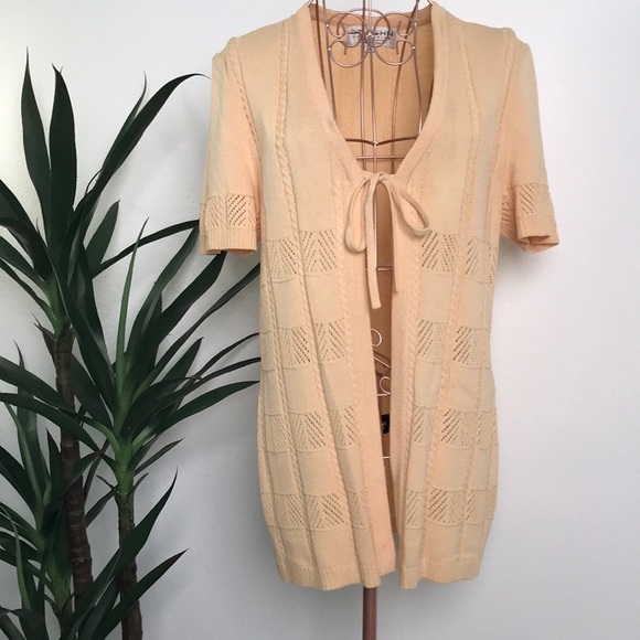 St. John Collection by Marie Gray Open Knit Cardigan Peach - Picture 1 of 6